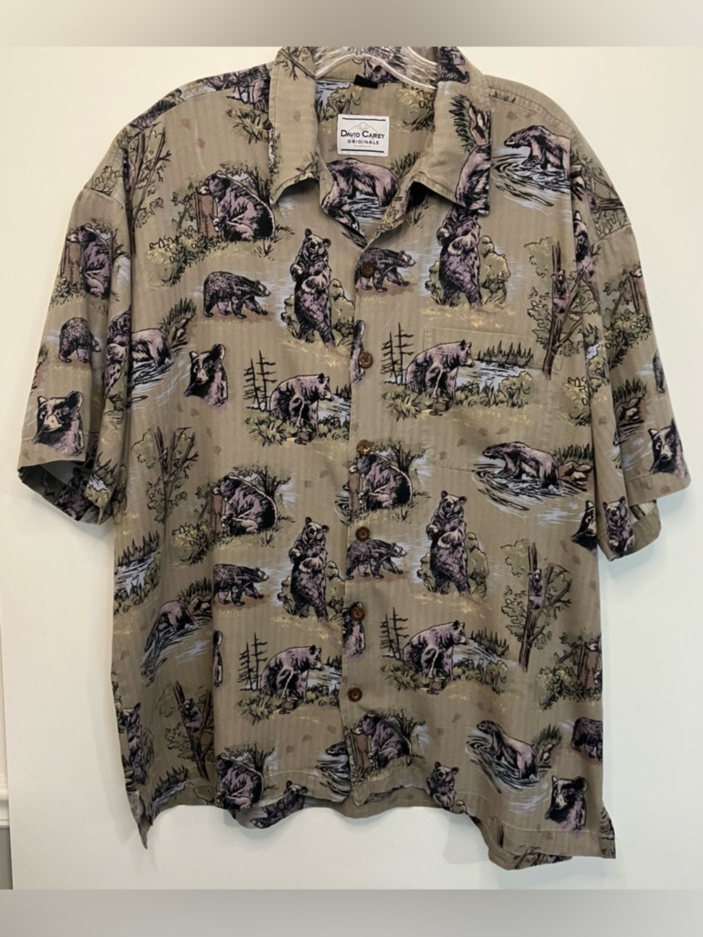 David Carey Originals Button Shirt Mens XL Bear Print Wildlife Outdoors Camping